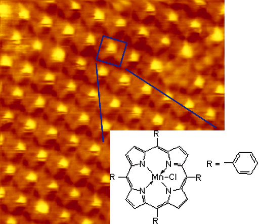 STM image of Mn Porpyrin molecules on Au (111) -- 高真空STMシステム HS-1000 1