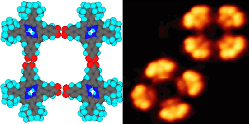 STM Molecular structure and Topographic Image of COOH-Porphyrin tetramer -- USM1200 Sample 2